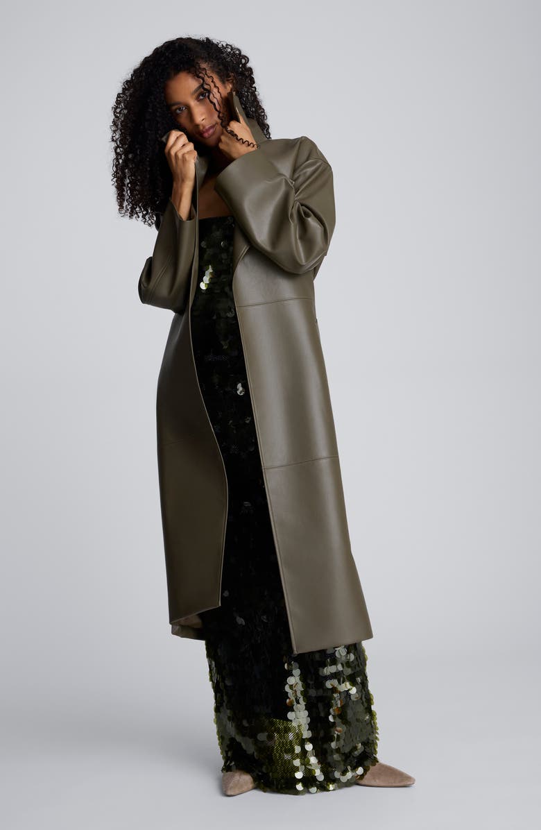 Kenneth Cole Faux Leather Belted Trench Coat, Alternate, color, 