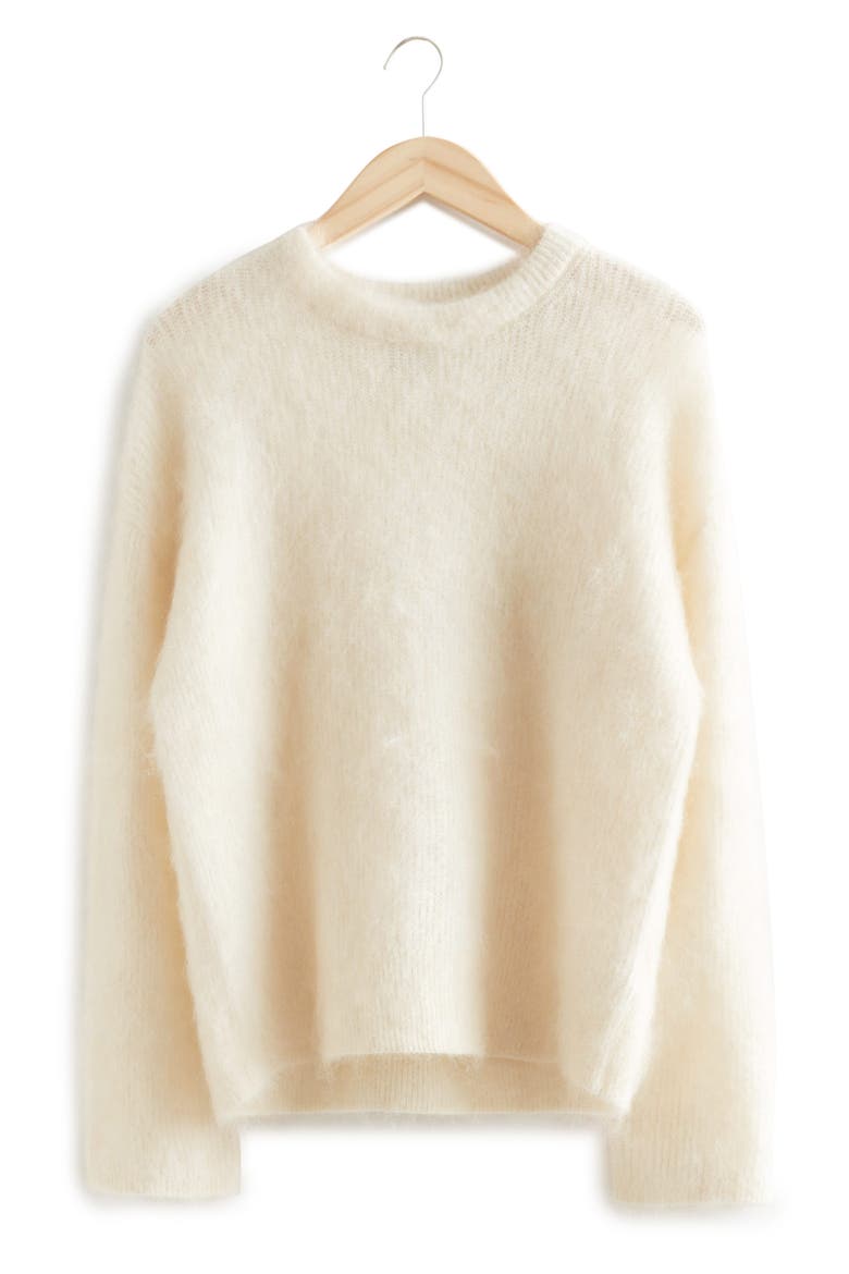 Fuzzy Crewneck Sweater, Alternate, color, BEIGE MELANGE