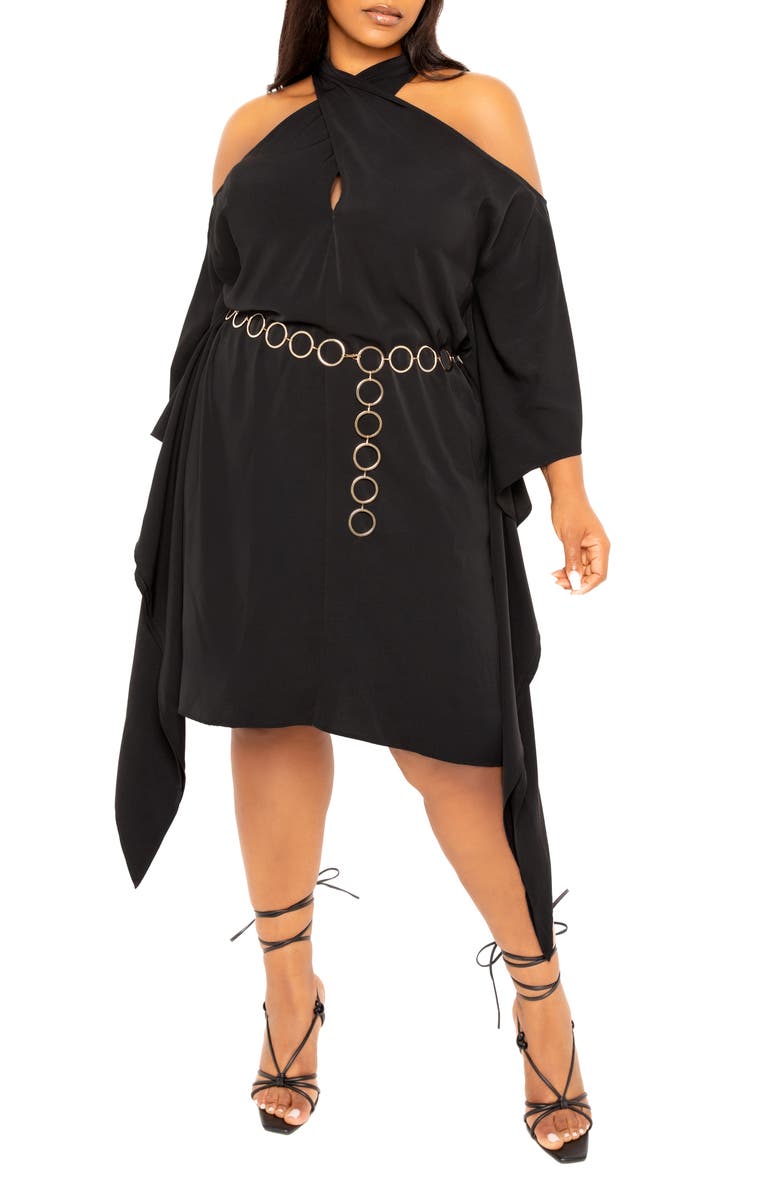 BUXOM COUTURE Cross Halter Belted Tunic Dress, Main, color, 