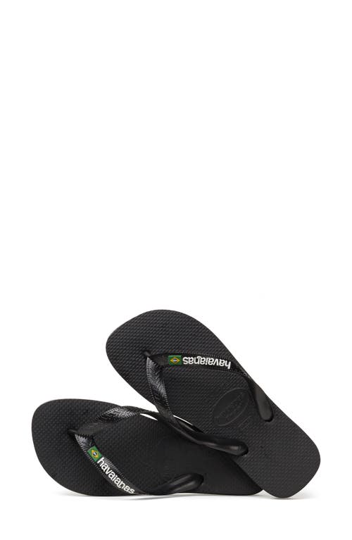 Shop Havaianas Brazil Logo Flip Flop In Black/black