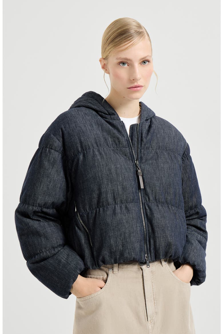 Denim-effect twill down jacket, Main, color, Denim