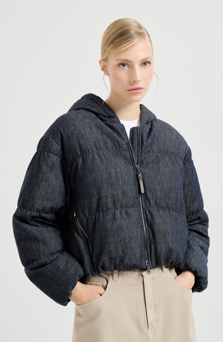 Brunello Cucinelli Denim-effect twill down jacket, Alternate, color, Denim