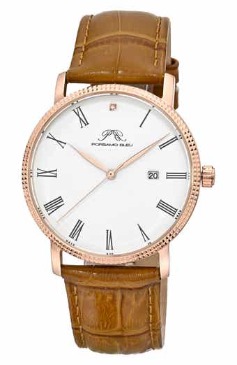 PORSAMO BLEU Veritas 1 Croc Embossed Leather Strap Watch, 40mm