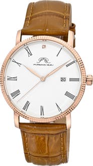 PORSAMO BLEU Veritas 1 Croc Embossed Leather Strap Watch, 40mm