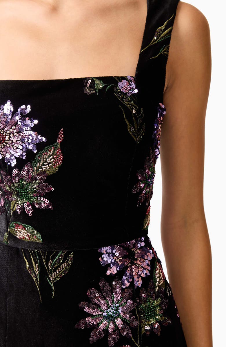 Elliatt Clio Embellished Velvet Sheath Gown, Alternate, color, Black Multi