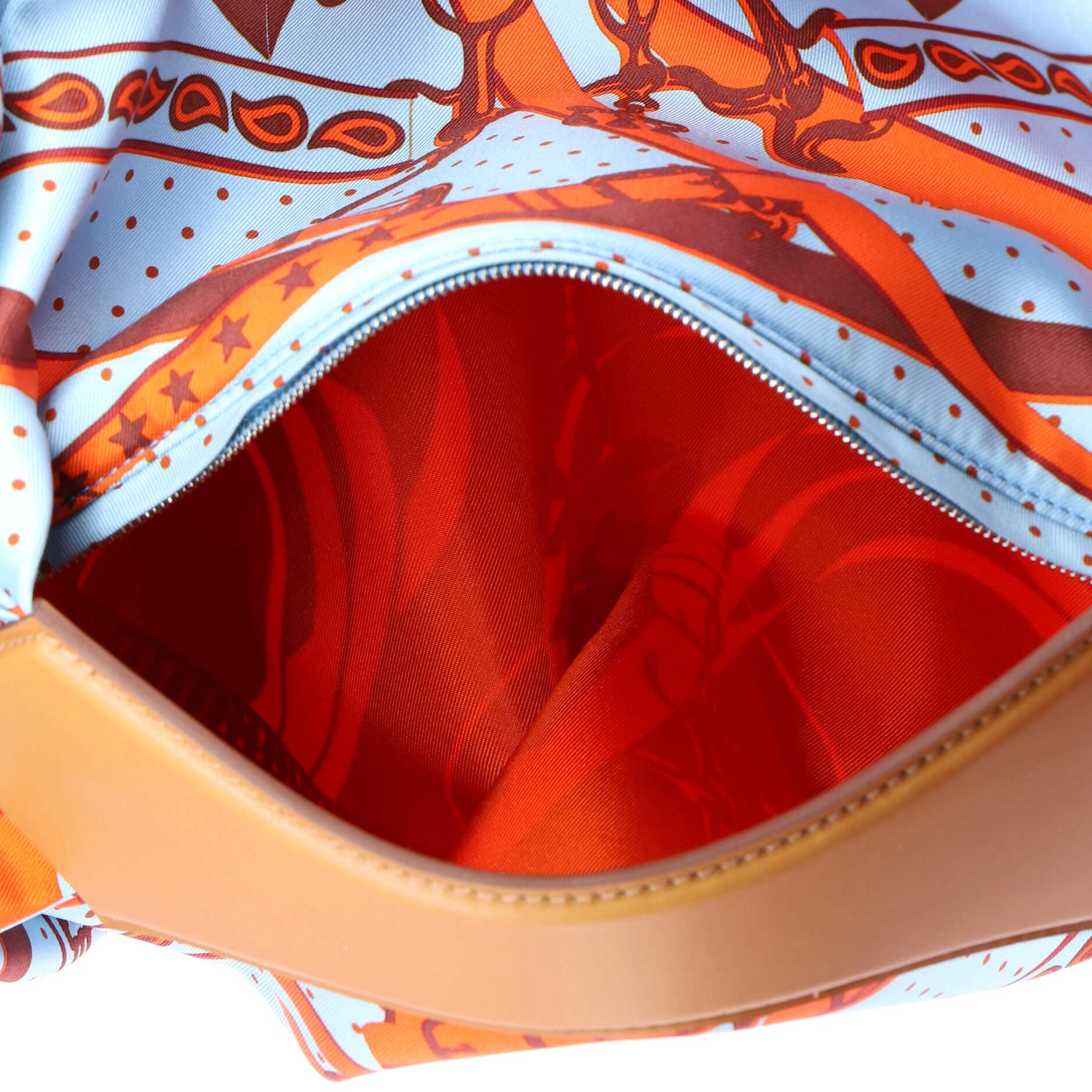 Pre-Owned Hermes Balusoie Bag Printed Silk and Leather, Alternate, color, Blue