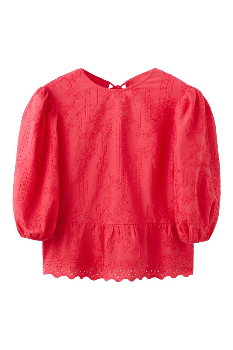 Floral Embroidered Cotton Peplum Top, Alternate, color, STRAWBERRY