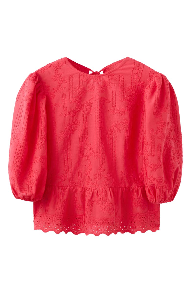 MANGO Floral Embroidered Cotton Peplum Top, Alternate, color, Strawberry