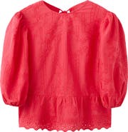 MANGO Floral Embroidered Cotton Peplum Top