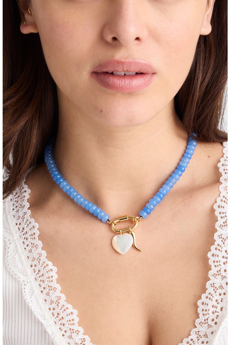 Semiprecious Beaded Carabiner Charm Necklace, Alternate, color, SOFT BLUE