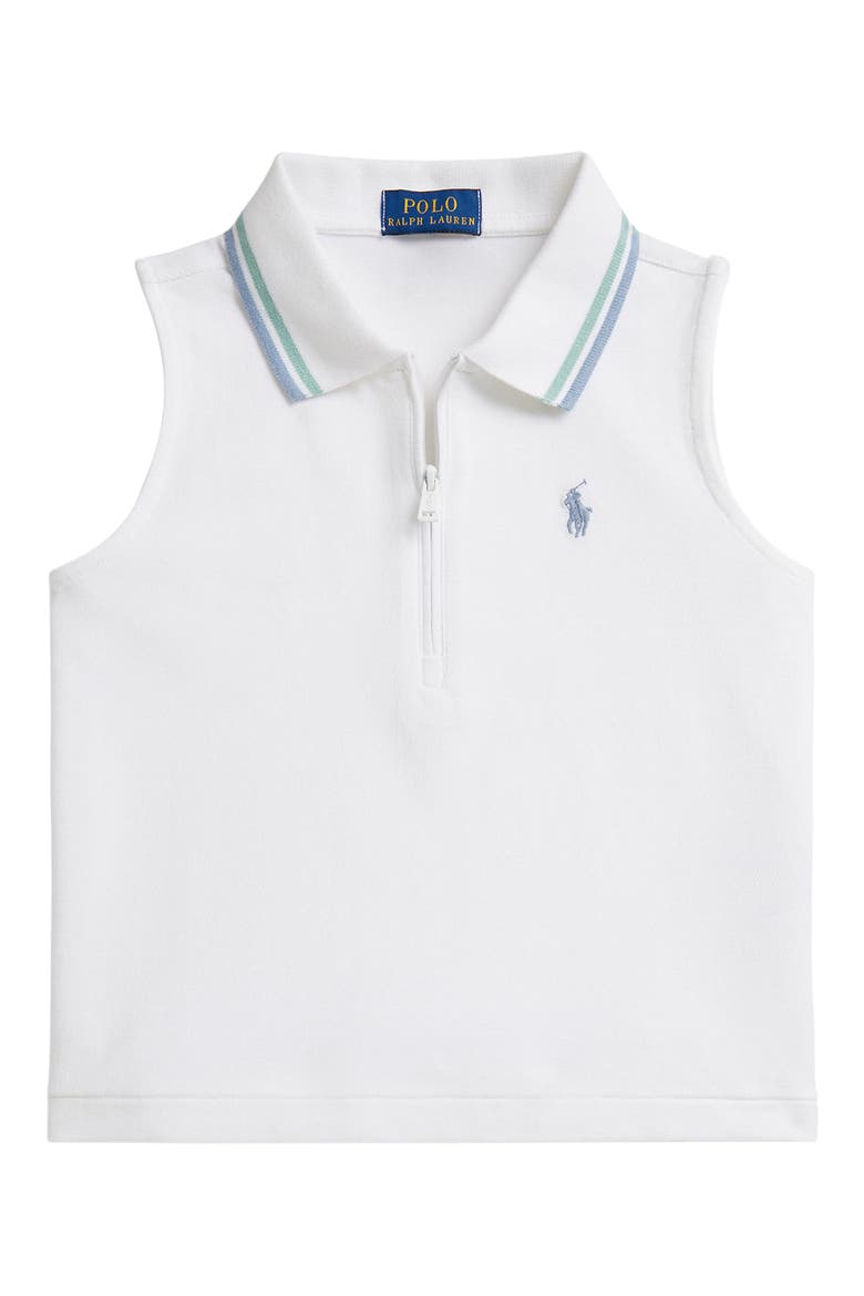 Kids' Sleeveless Stretch Cotton Piqué Half Zip Polo, Main, color, WHITE