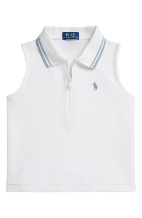 Kids' Sleeveless Stretch Cotton Piqué Half Zip Polo (Big Kid)