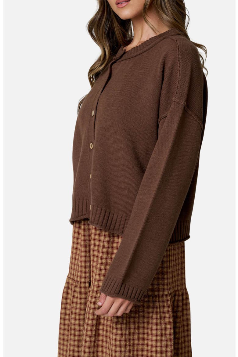 Exposed Seam Relaxed Fit Cardigan, Alternate, color, BROWN