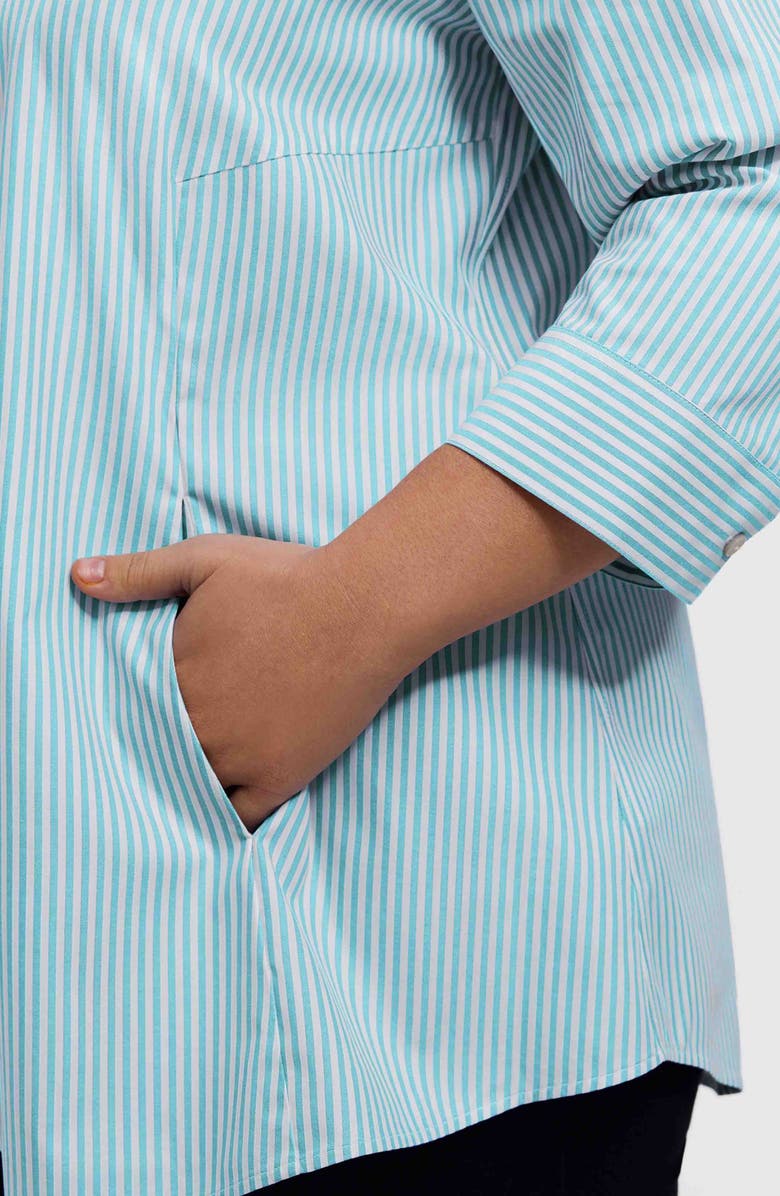 Foxcroft Cici Stripe Cotton Tunic Blouse, Alternate, color, Capri Blue/ White