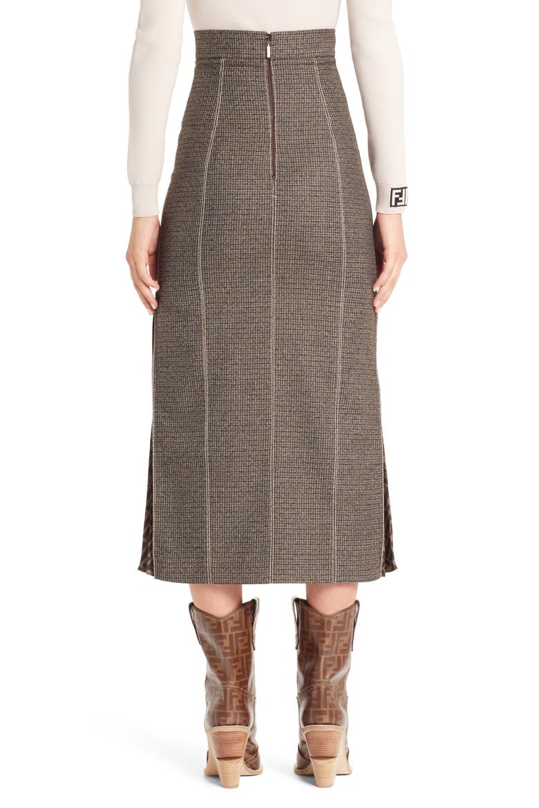 Silk Logo Godet Stretch Wool Skirt, Alternate, color, GREY