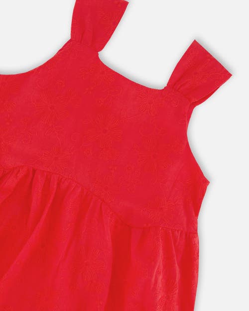 Deux Par Deux Girls' Multi-tiered Eyelet Dress - Little Kid In Red