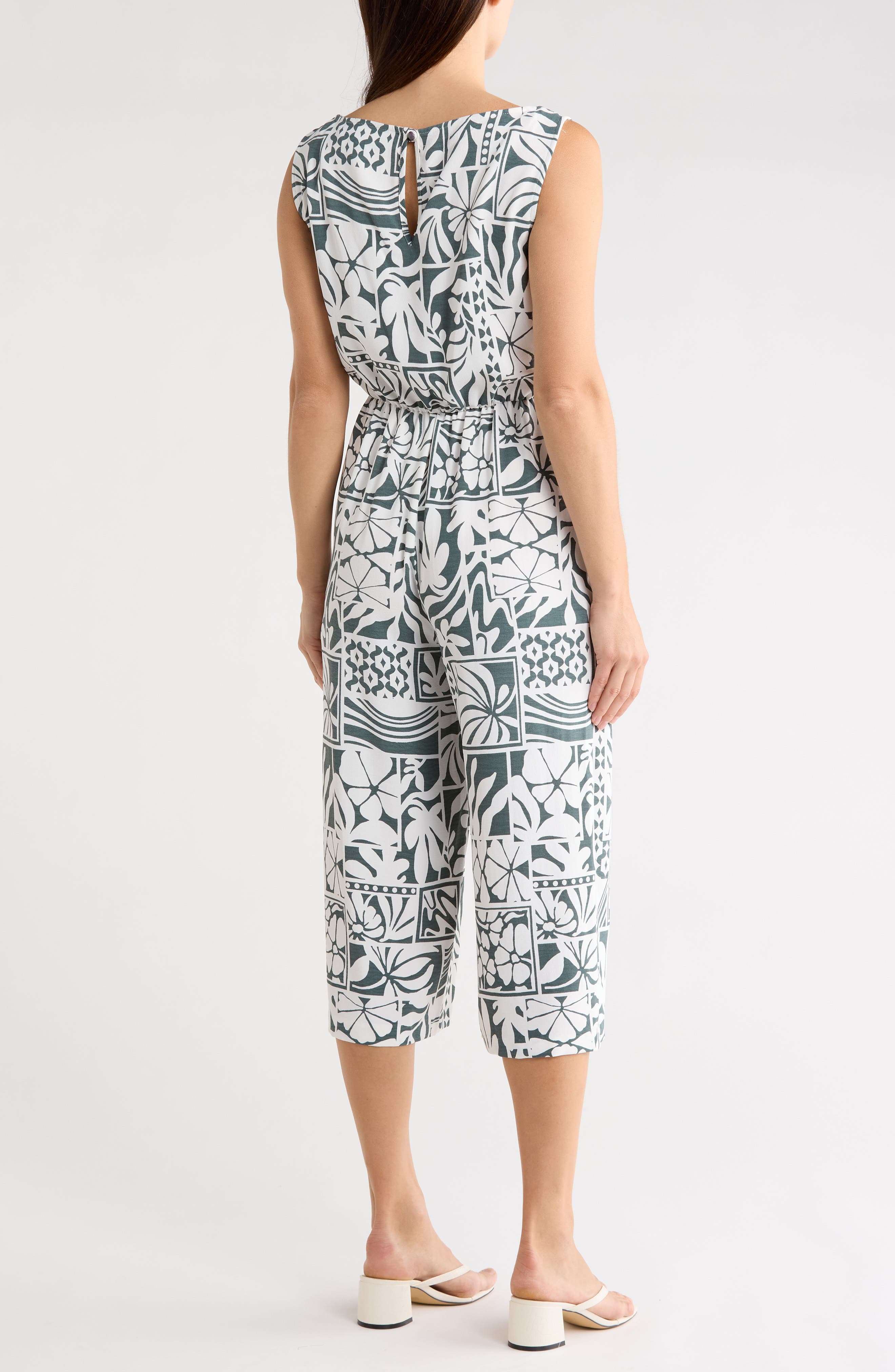Printed Sleeveless Tie Front Capri Jumpsuit - image 2