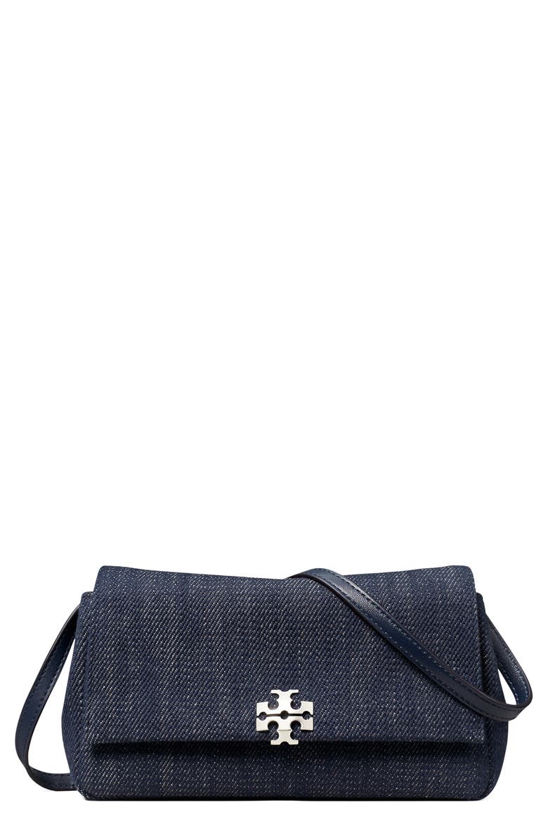 Tory Burch Charlie Denim Wallet on a Strap, Main, color, Midnight