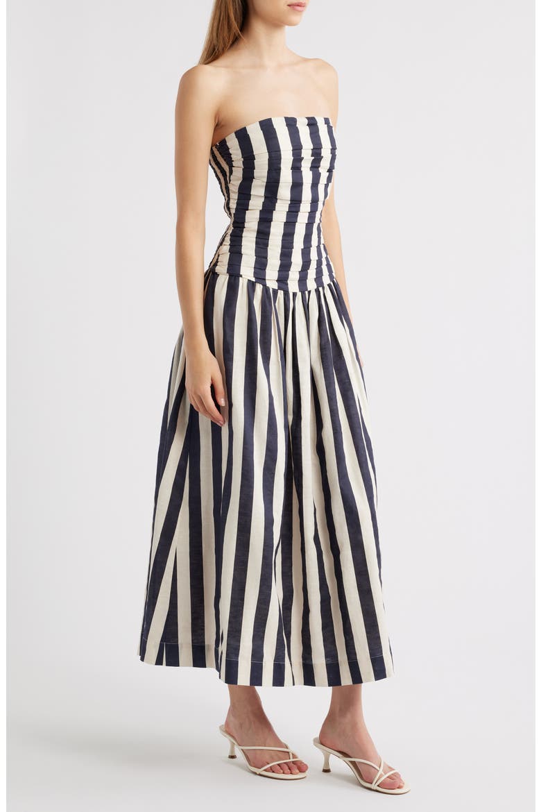 moon river tie front ruched maxi dress Stripe Ruched Strapless Midi Dress (Women)