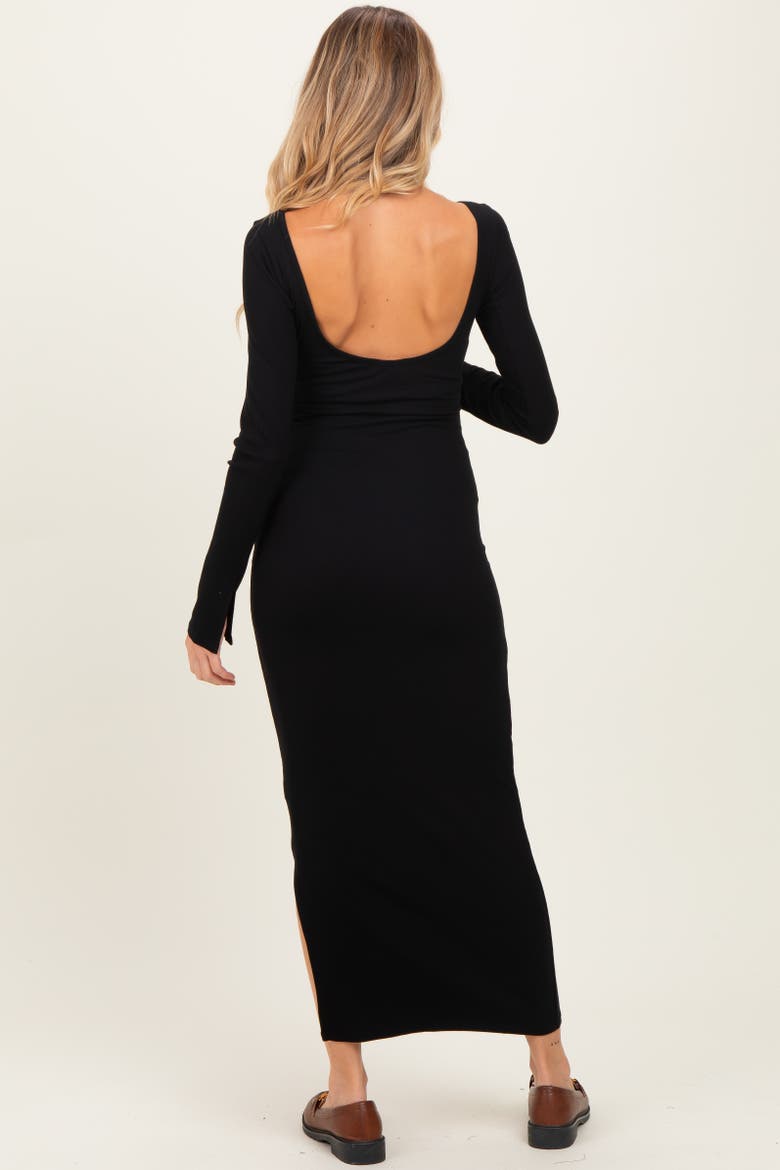 Scoop Back Long Sleeve Maxi Dress, Alternate, color, Black