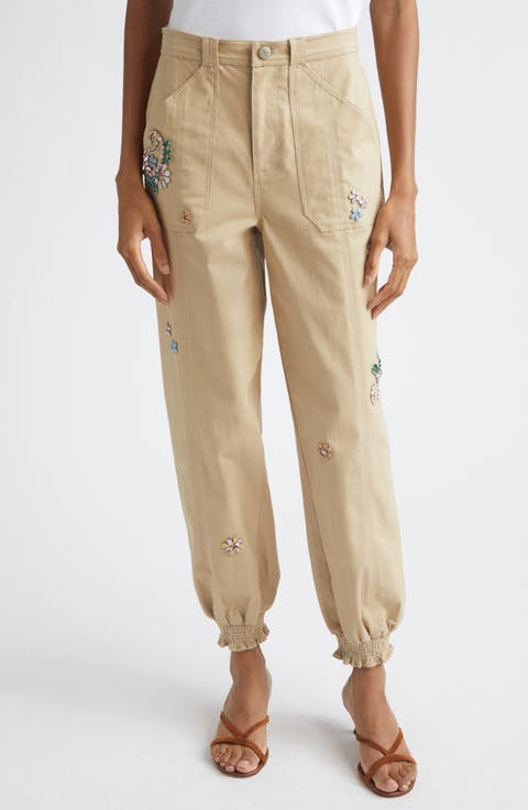 Rhinestone Paisley Embroidered Ankle Pants