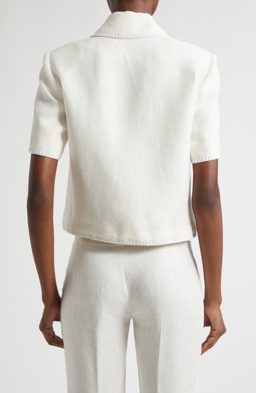 Etro Short-sleeved Cropped Linen Jacket With Pegaso Buttons In White