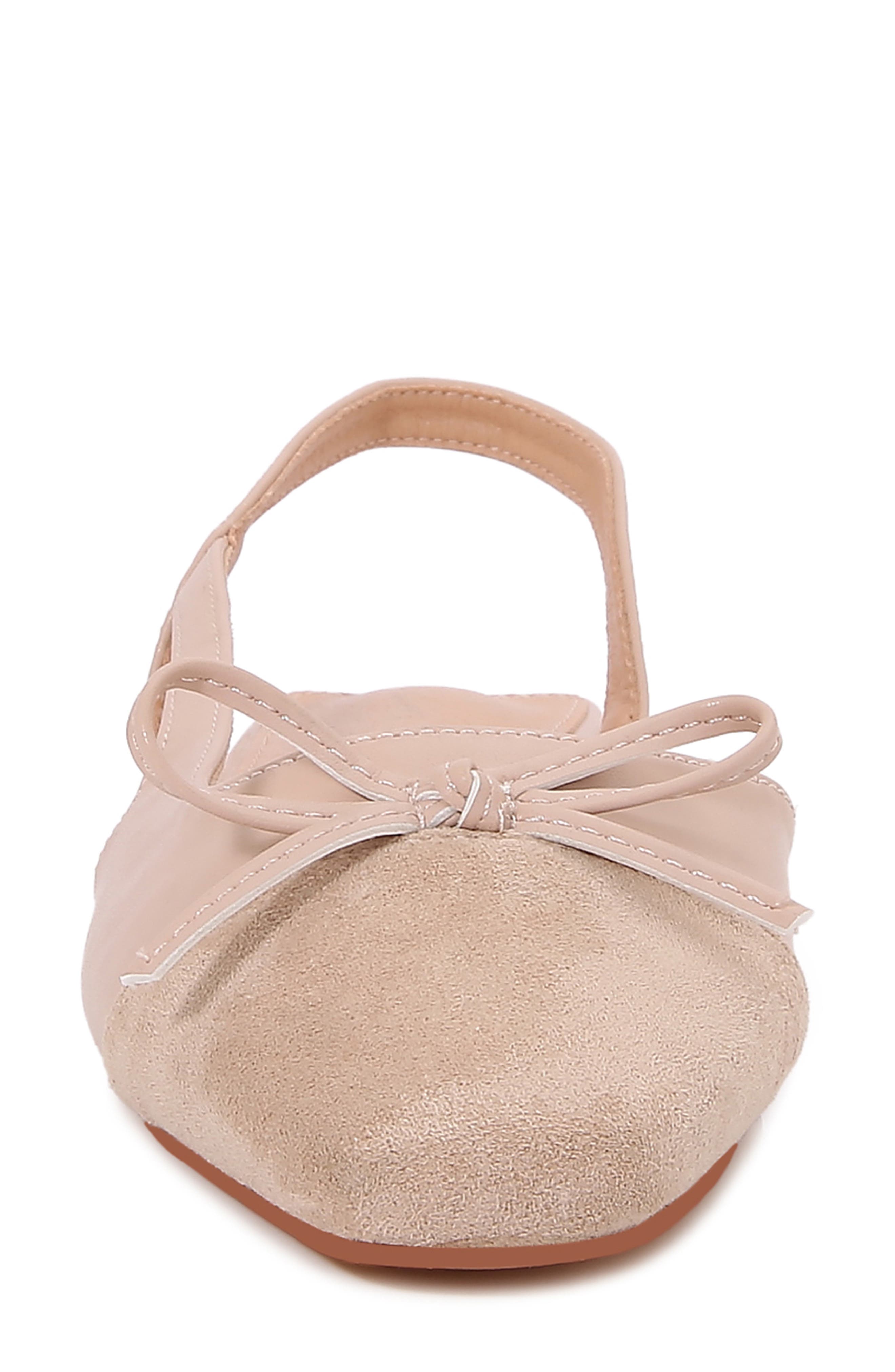 Bow Toe Cap Faux Leather Slingback Flat, Alternate, color, BEIGE COMBO