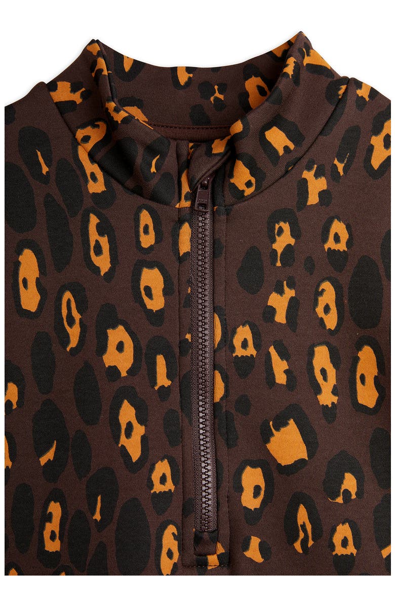 Kids' Leopard Print Long Sleeve Cotton Half-Zip Sweatshirt Dress, Alternate, color, BROWN