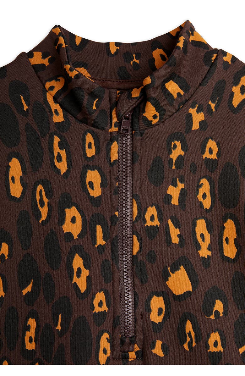 Mini Rodini Kids' Leopard Print Long Sleeve Cotton Half-Zip Sweatshirt Dress, Alternate, color,