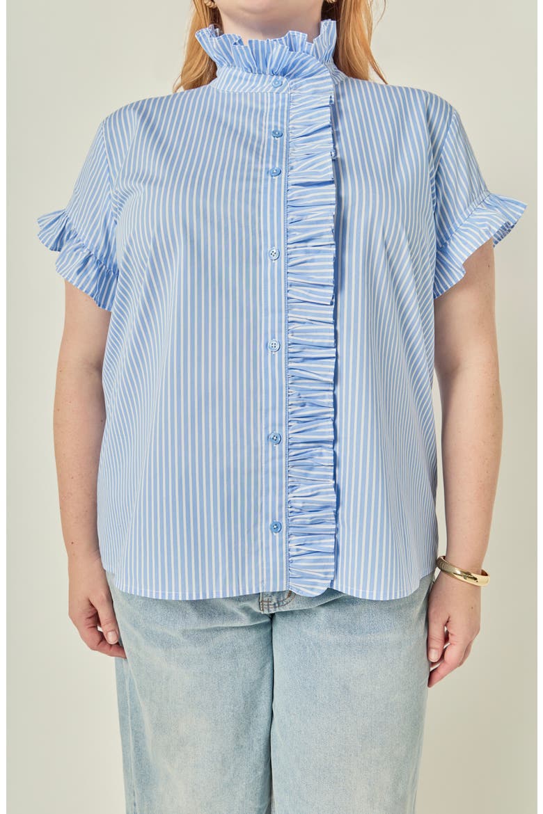 Striped Ruffle Shirt, Alternate, color, POWDER BLUE
