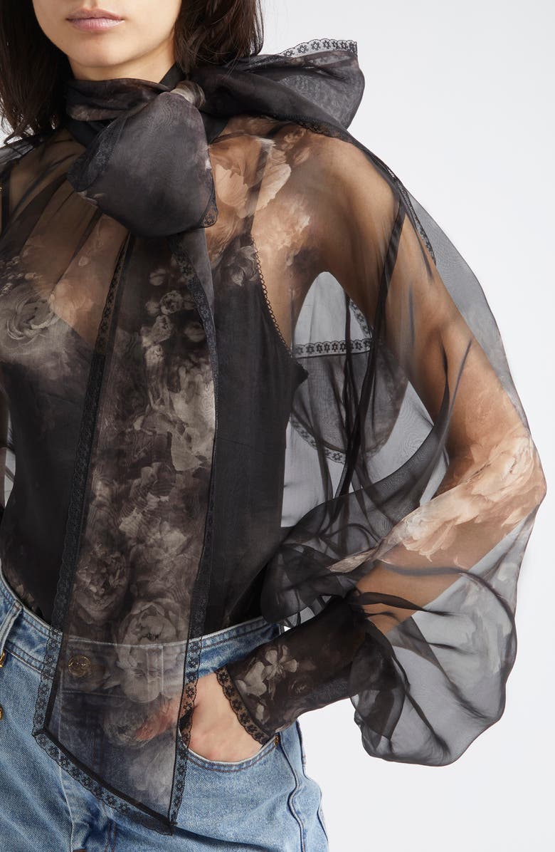 Zimmermann Hypnotic Pussy Bow Organza Top, Alternate, color, Ghost Floral