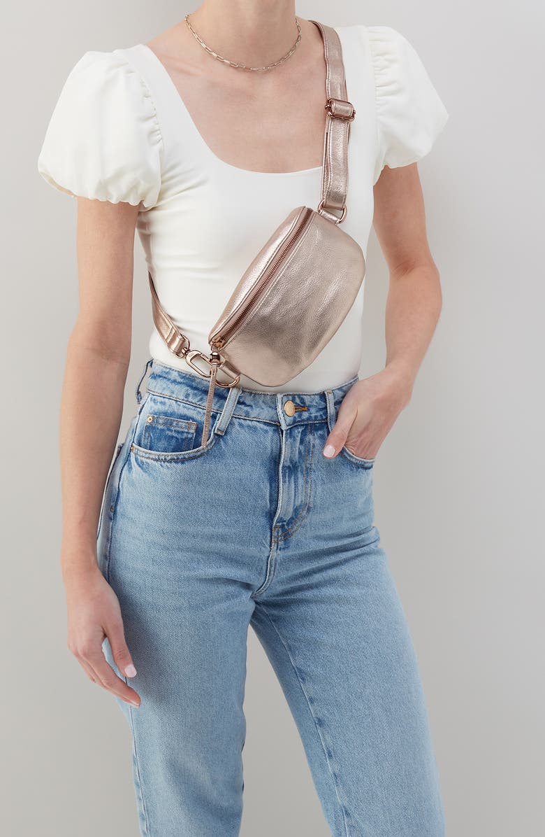HOBO Fern Leather Belt Bag, Alternate, color, Pink Gold Metallic