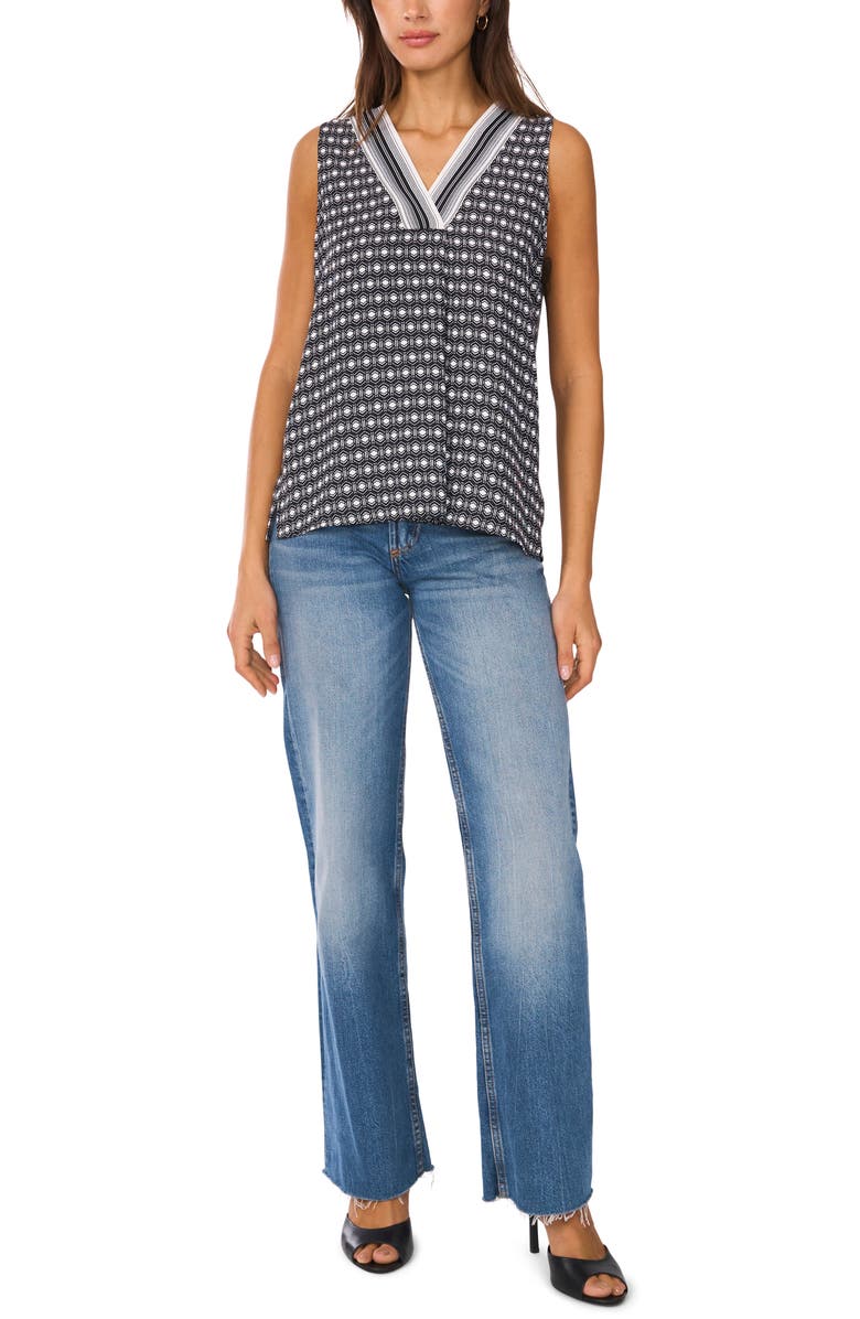 Vince Camuto Geo Print Contrast V-Neck Shell, Alternate, color,