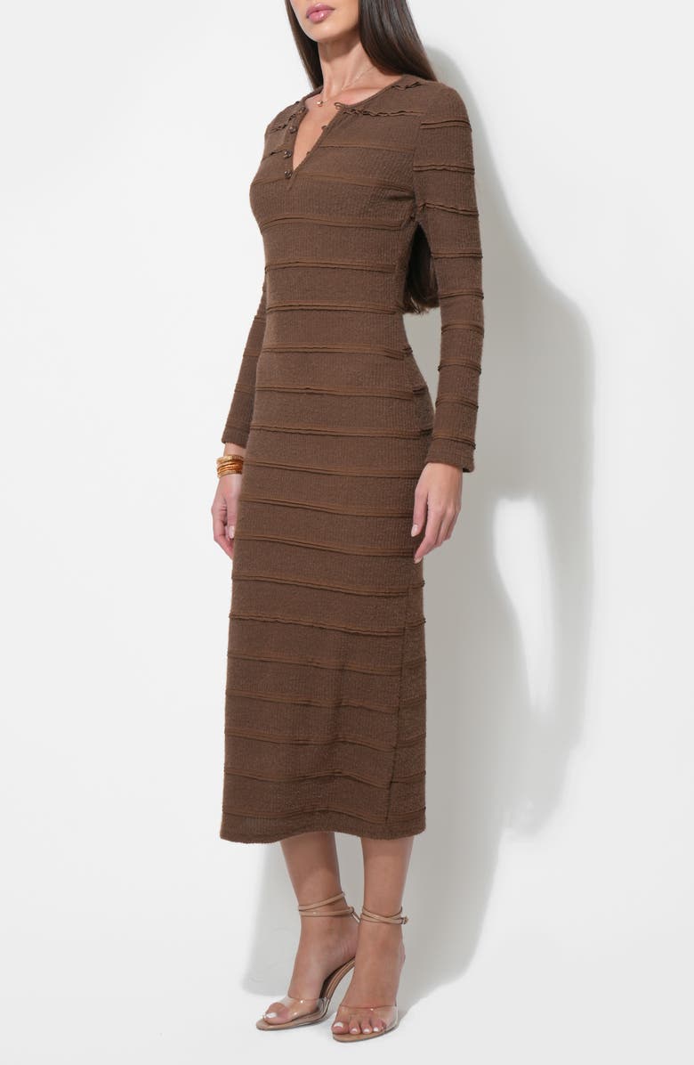 Adelyn Rae Valerie Textured Stripe Long Sleeve Knit Midi Dress, Alternate, color, Chocolate Brown