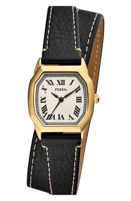 Fossil Harlow Double Wrap Leather Strap Watch, 27mm in Black at Nordstrom