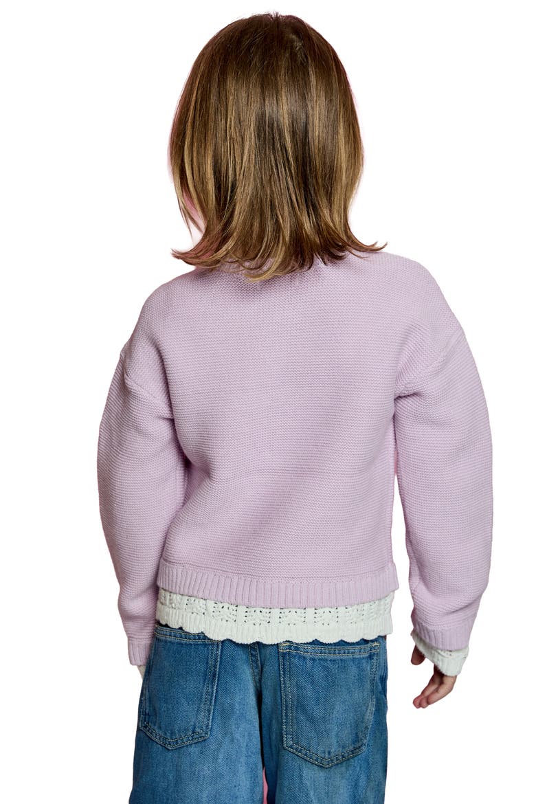 Kids' Lace Trim Pullover Sweater, Alternate, color, FRENCH LILAC COMBO