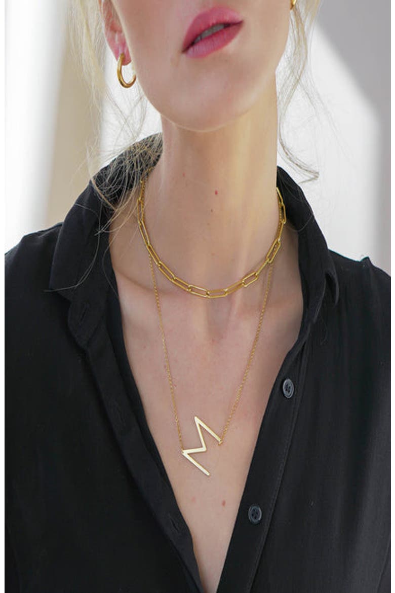 Sideways Initial Necklace in Gold Plated Sterling Silver, Alternate, color, Letter C