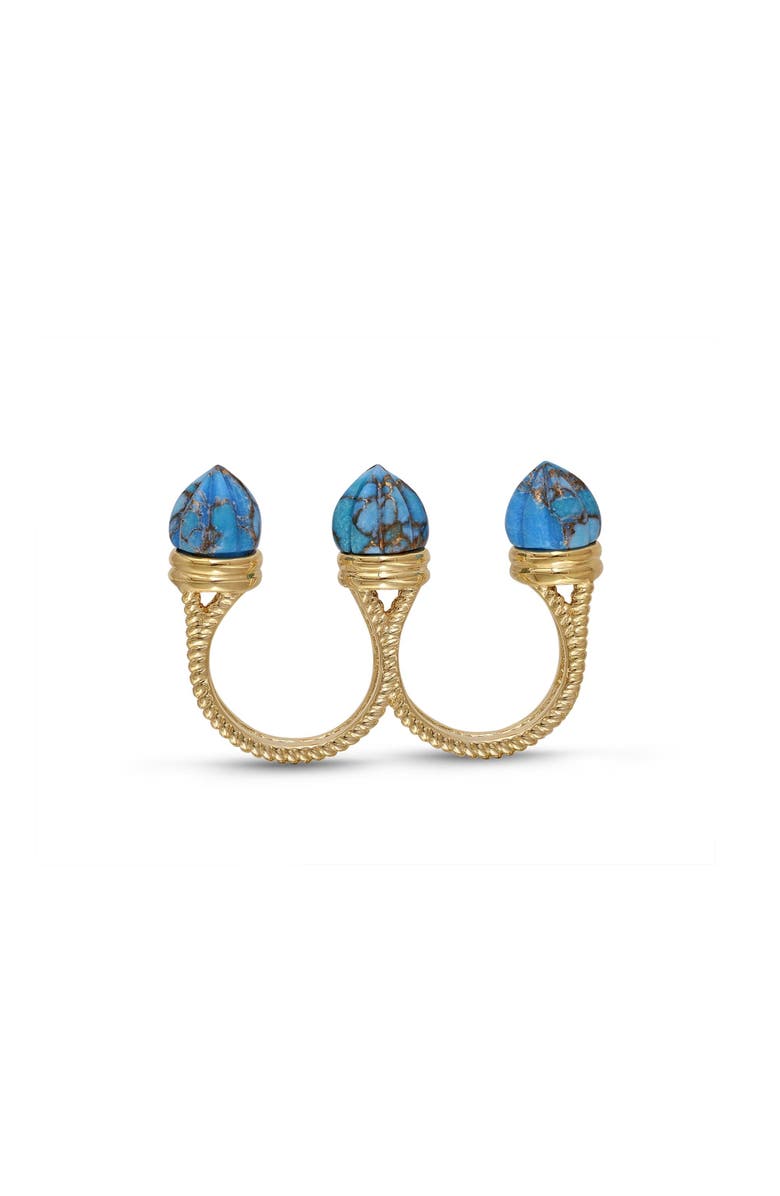 LuvMyJewelry Sea Breeze Design Gold Plated Silver Turquoise Gemstone Multifinger Open Ring, Alternate, color, 14Kt Gold Vermeil On Sterling