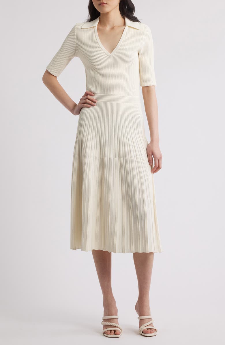 BOSS Fracie Rib Midi Dress, Main, color, Soft Cream