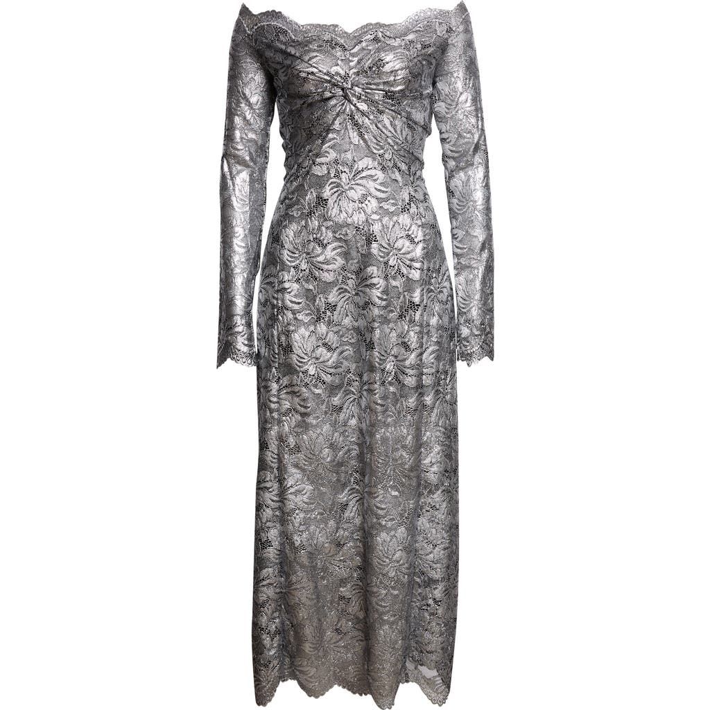 Rabanne Nero E Argento Off-the-shoulder Midi Dress In Gray