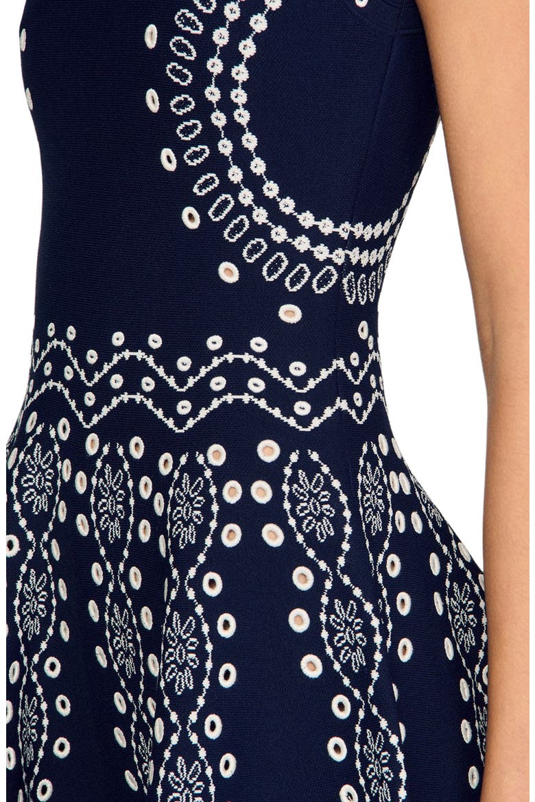 Scarf-print knit short dress, Alternate, color, Navy blue