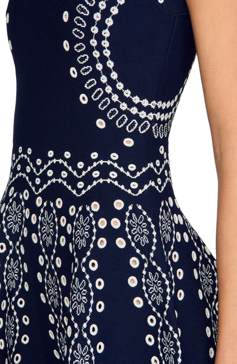 SANDRO Scarf-print knit short dress, Alternate, color, Navy Blue