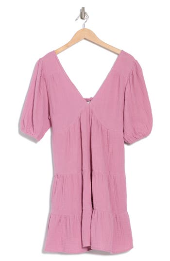 LOVESTITCH LOVESTITCH PUFF SLEEVE COTTON BABYDOLL MINIDRESS