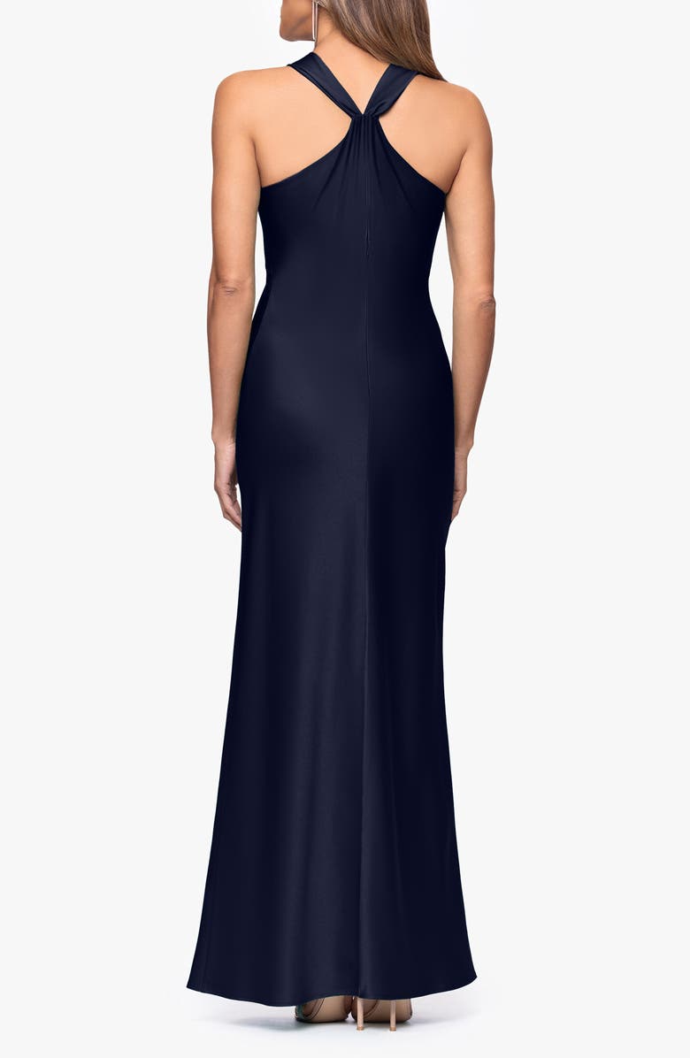 Xscape Evenings Cowl Neck Satin Gown, Alternate, color, Navy