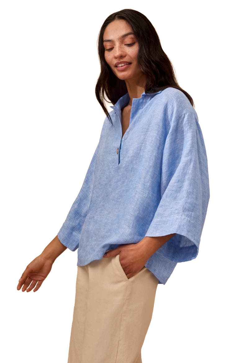 Collared Popover Linen Blouse, Alternate, color, Vintage Blue