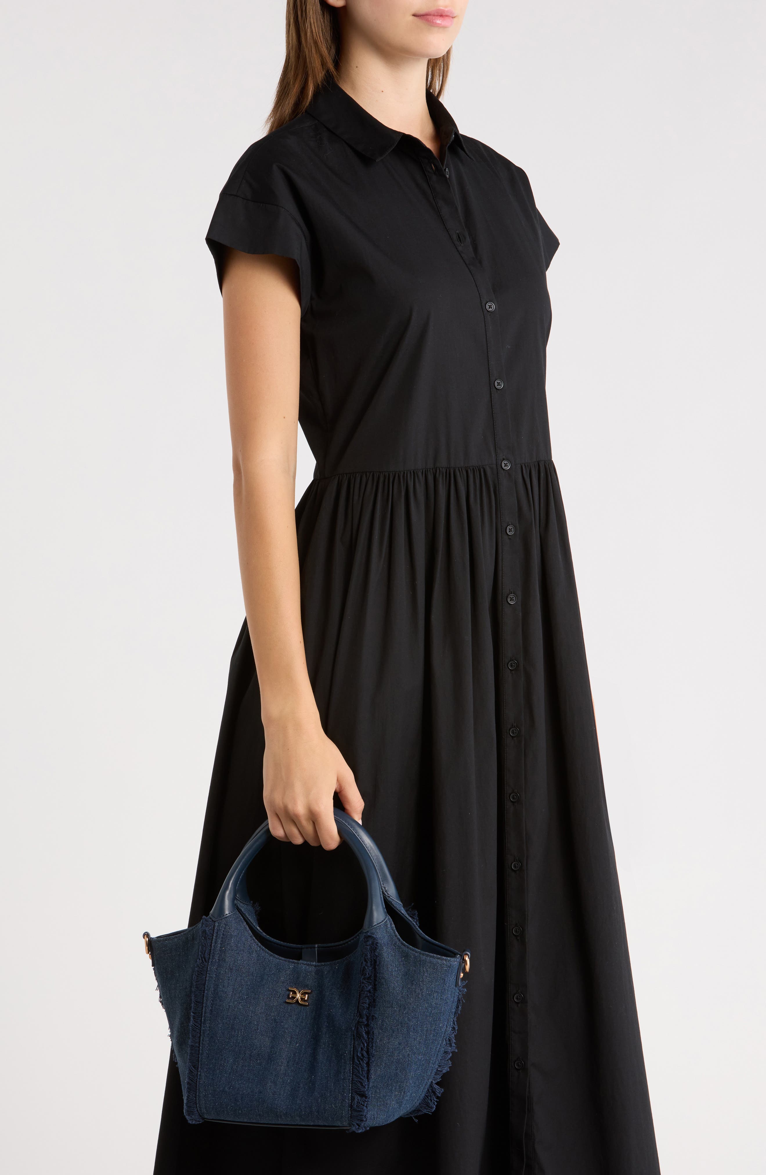 Sam Edelman Mini Sydney Denim Bucket Tote, Alternate, color, Navy