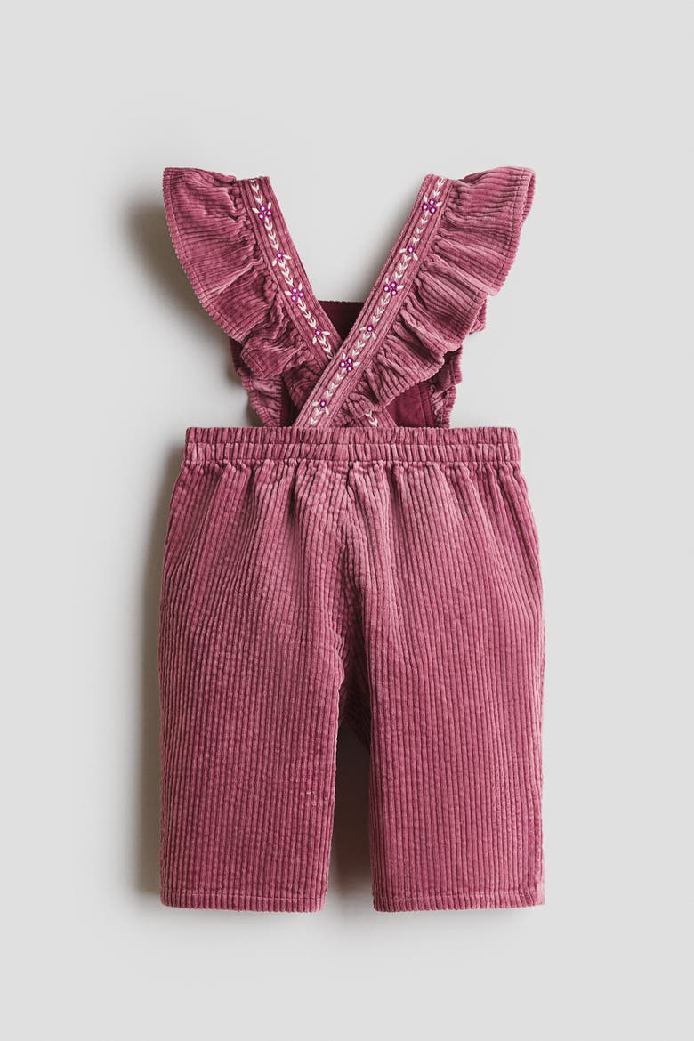 Embroidered-Detail Cotton Overalls, Alternate, color, Dark dusty pink
