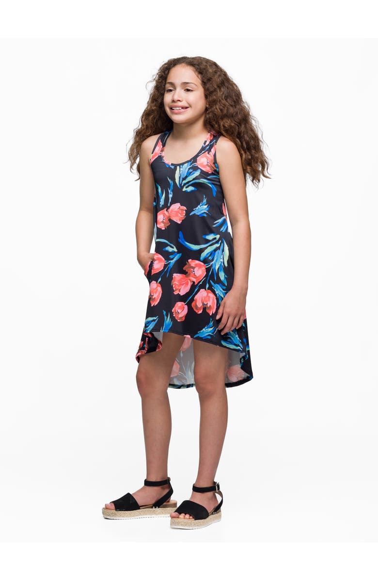 24sevenKid Black Floral High Low Sleeveless Pocket Dress, Alternate, color, Navy Multi