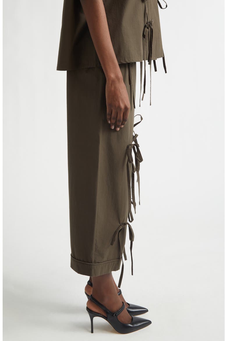 Bunny Bow Detail Cotton Wide Leg Pants, Alternate, color, BROWN