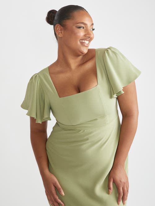 Six Stories Square Neck Crepe Bridesmaid Dress In Green